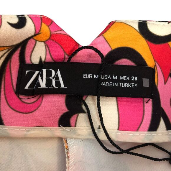 ZARA Pink Paisley High Waist Barbie Retro 60's Summer Trouser Pants Sz M - Picture 4 of 12